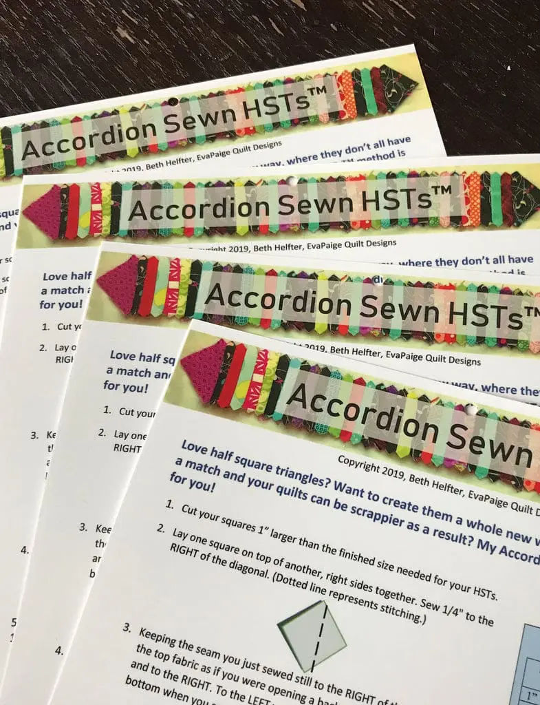 Accordion Sewn HSTs pattern instructions with fabric strips - Looney Bin Quilting