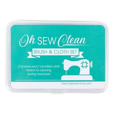 Oh Sew Clean Brush and Cloth Set Green with white background